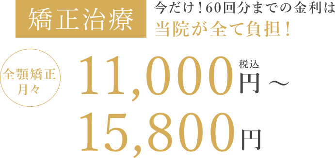 矯正治療 今だけ！６０回分までの金利は 当院が全て負担！ 月々 6,000円～